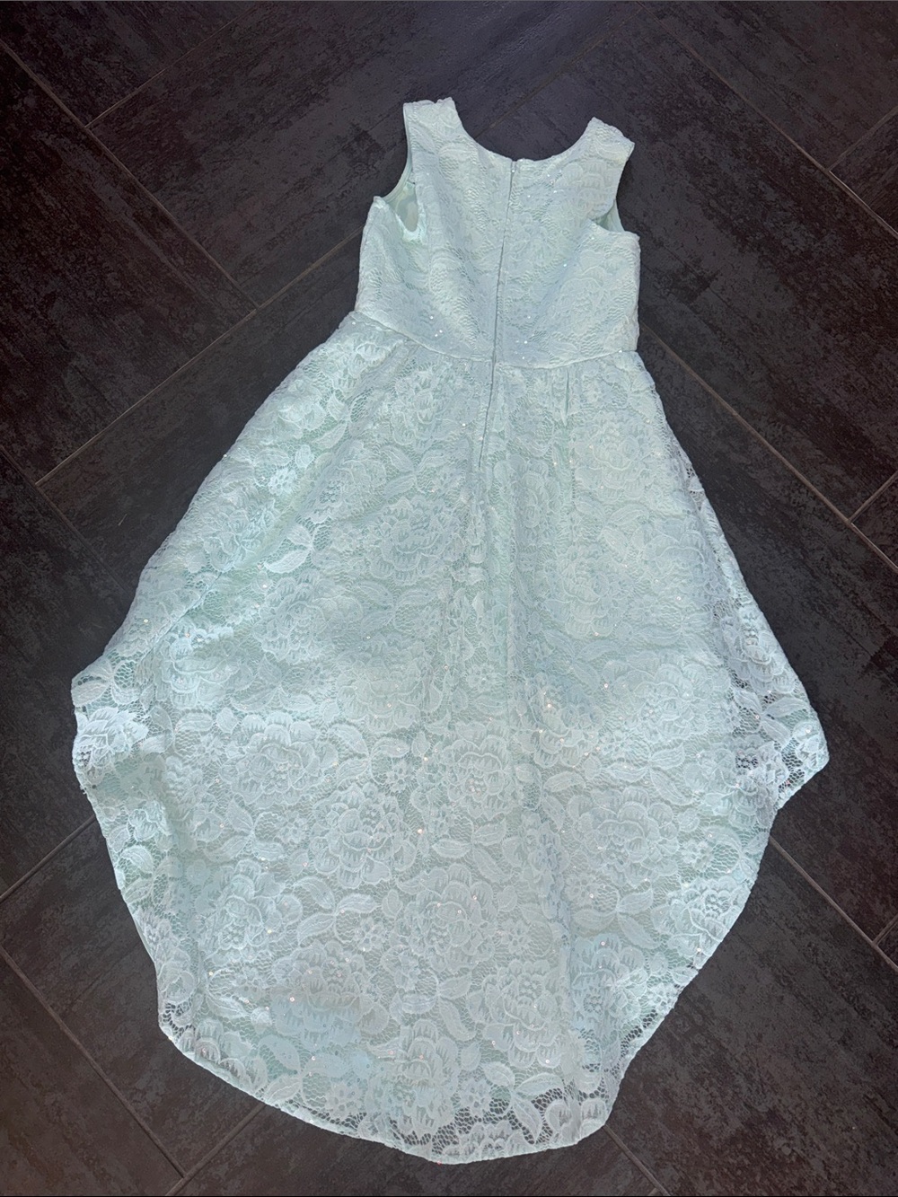 Girls Lace High-Low Party Dress with beautiful Sparkle Waistband - Light Blue - Picture 4 of 5